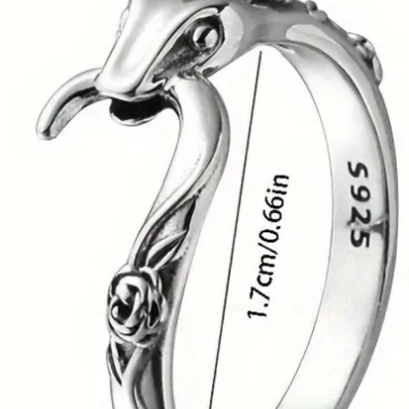 Sz 7 Snake Eating It's Tail Sterling Silver Ring Rose Accents NWT - Picture 2 of 3